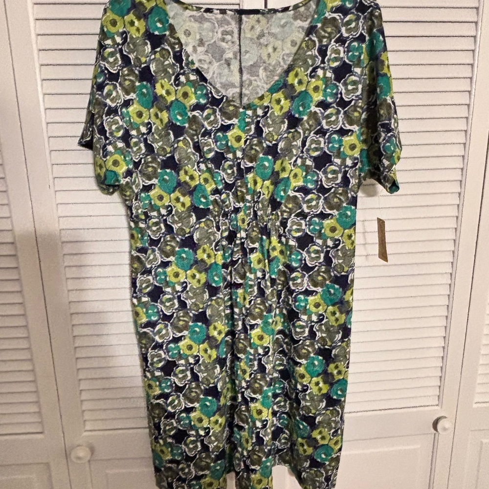 Floral V-Neck Dress in Green and Blue